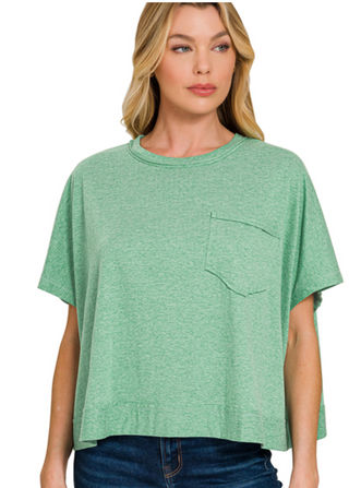 Heather Green Exposed Seam Boxy Top