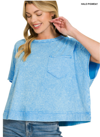 Sky Blue Washed Oversized Top