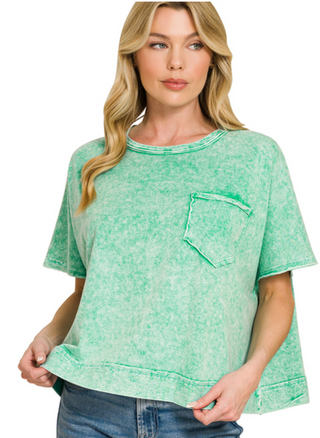 Kelly Green Washed Oversized Top