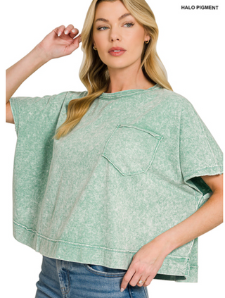 Dark Green Washed Oversized Top