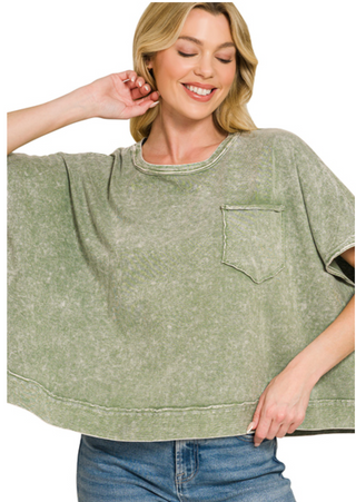 Olive Washed Oversized Top