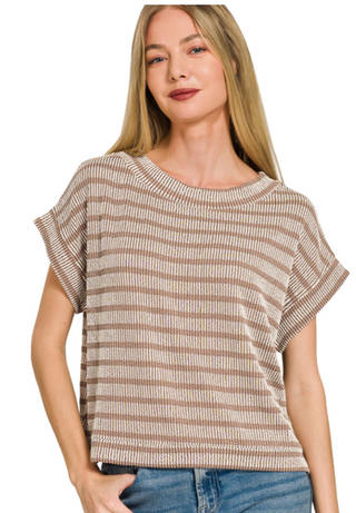 Mocha Raised Rib Stripe Top