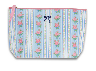 Canvas Stripes & Roses Pouch