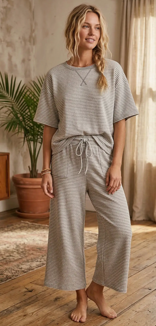 Striped Knit Top and Pants Set