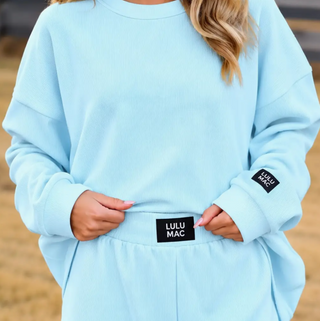 Lulu Mac WAFFLE LONGSLEEVE TOP-Ice Blue