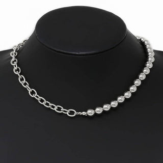 Dual Beaded Gold Dipped Chain Necklace: Rhodium