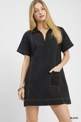 short sleeve eyelet shift dress Sea Breeze Eyelet Shift Dress