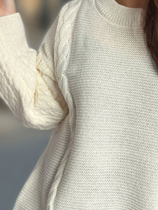 Cable-Knit Round Neck Long Sleeve Sweater