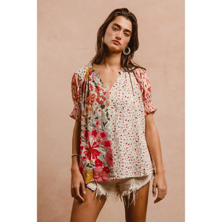 Woven Print Mix and Match Peasant Top