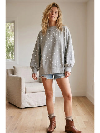 Gray Oversized Polka Dot Scuba Pullover