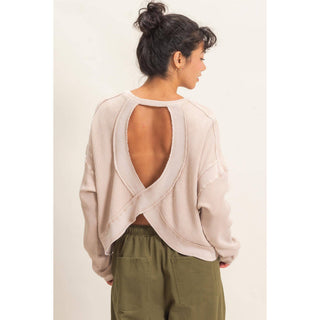 Mineral Wash Waffle Open Back Top: DARK TAUPE