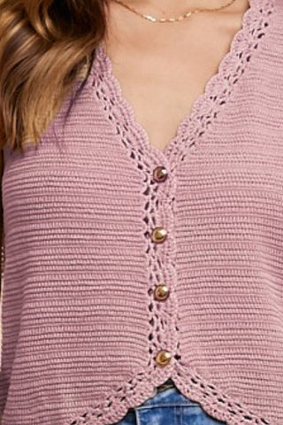 Annie Wear Crochet Trim Button Down Sweater Vest