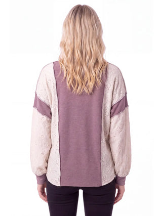 Mulberry Lace Contrast Color Block Long Sleeve Top
