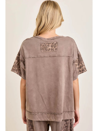 Mineral Washed Leopard Cheetah Daisy Patched Top