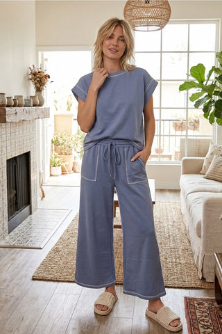 Blue Contrast Stitch Lounge Set