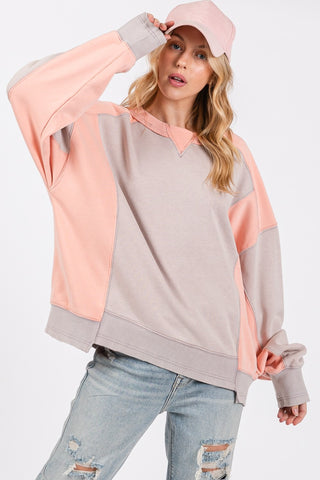 SAGE + FIG Color Block Round Neck Sweatshirt