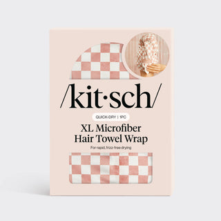 Extra Large Quick-Dry Hair Towel Wrap- Terracotta Checker