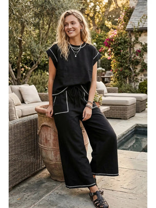 Black Contrast Stitch Lounge Set