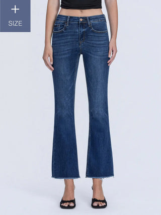 Plus Size Mid Rise Frayed Hem Kick Flare Jeans