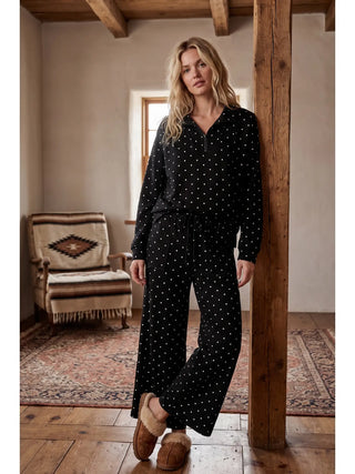 Black Polka Dot Half Zip Pullover & Wide Leg Pants Set